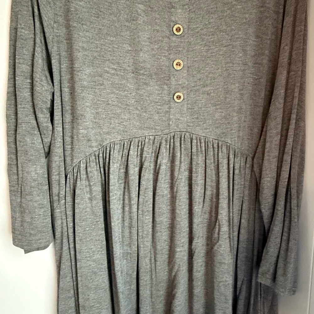 Gray Long Sleeve Dress with Button Detail